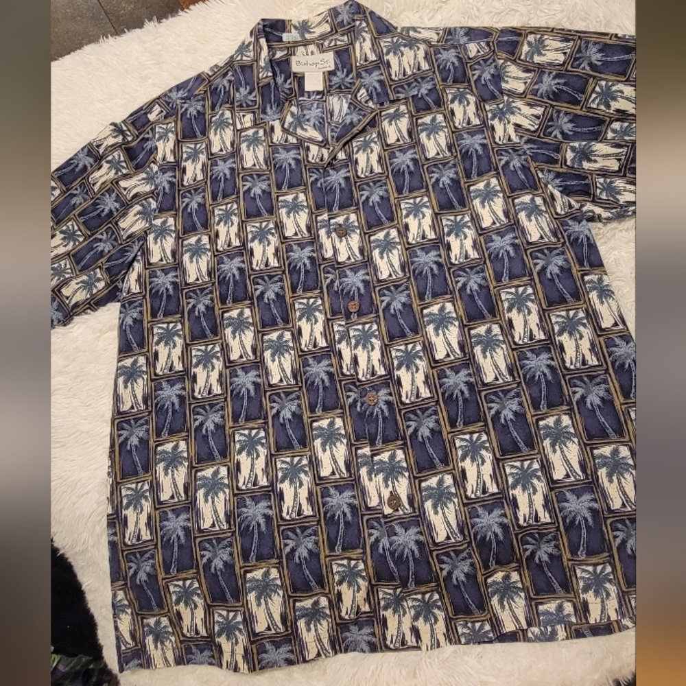 Bishop Street Hawaiian shirt Mens XL‎ Palm Trees Framed In Bamboo